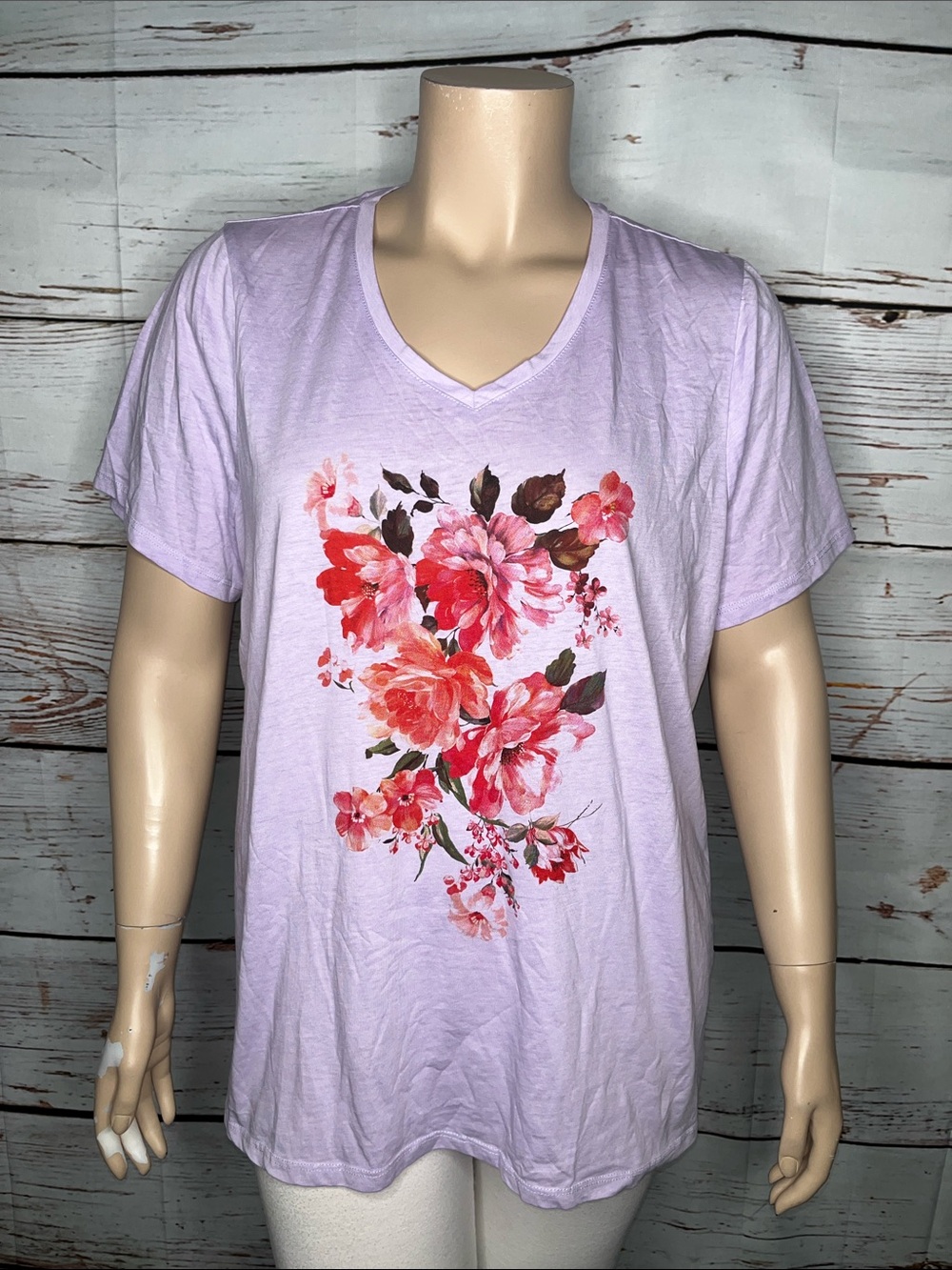Lane Bryant NWT Size 22/24 Purple - Floral Print Short Sleeve Knit Top Shirt
